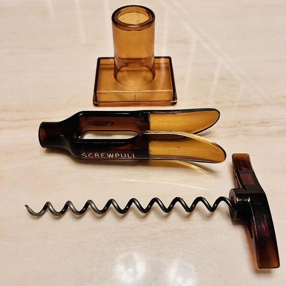 VTG The Wonderful Screwpull Amber Acrylic Cork Remover Screw England Mid Century - Picture 2 of 10